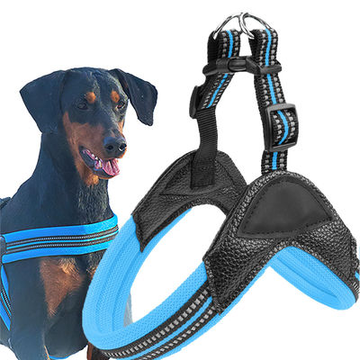 satın al Siyah Mavi PU Köpek Harness Leash Yastıklı Yavru Köpek Harness ve Leash Set Çevrimiçi üretim