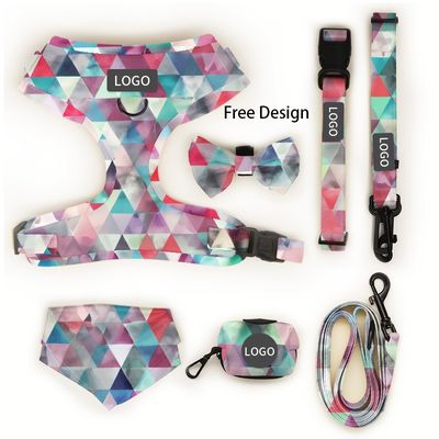 satın al Özel Tasarımcılar Köpek Logo Lüks Yumuşak Yastıklı Dönüştürülebilir Köpek Harness Yelek ve Yaka Kayış Yay Bandana Evcil hayvan harness setleri Çevrimiçi üretim
