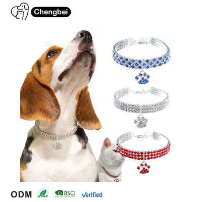 Rhinestone Cat Diamond Kolye Mavi Kırmızı Elmas Kolye Köpek Kolyesi