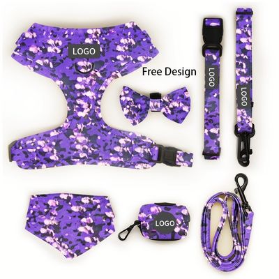 Özel Baskı Designer Yumuşak Yastıklı Köpek Harness Seti Düzenlenebilir Yelek Yaka Kayışlı ve Yay Bandana Çeşitli Renklerde