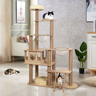 Kediler Aktif Oyun Oyuncağı Çok Katlı Yüksek Ev Kediler İçin Faaliyet Ağacı Sisal Çizik Çubukları ile Ahşap Faaliyet Kediler İçin Oyun Evi