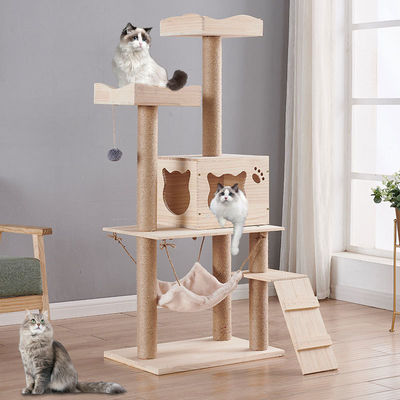 OEM Ahşap kedi tırmanış ağaç ev çok fonksiyonel kedi kazık kule